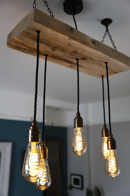 Wooden Beam Cluster Pendant Light | Reclaimed Kitchen Island & Dining Lighting UK