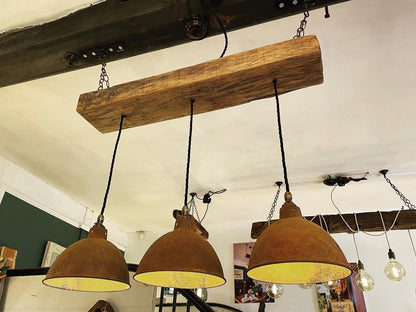 Oak Beam Chandelier with Industrial Shades | Kitchen Island & Task Lighting UK