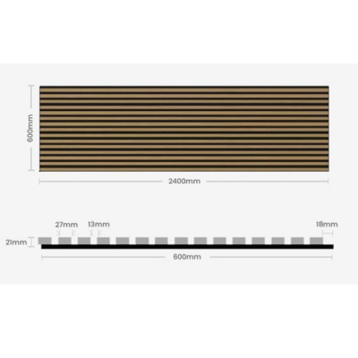 Wooden Slat Acoustic Wall Panel 2400mm x 600mm x 21mm - All Colours - The Wood Panel Company