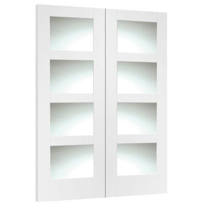 XL Joinery Shaker Internal White Rebated Door Pair with Clear Glass- 1981 x 1372 x 40mm (54
