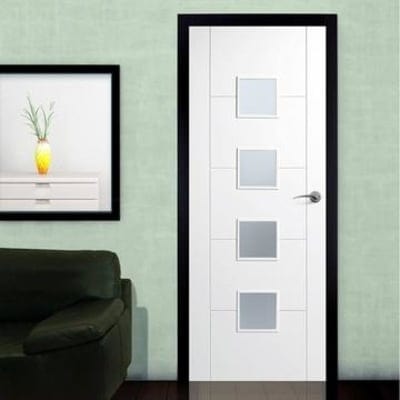 Vancouver White Primed 4 Glazed Frosted Light Panels Interior Door - 1981mm x 838mm - LPD Doors