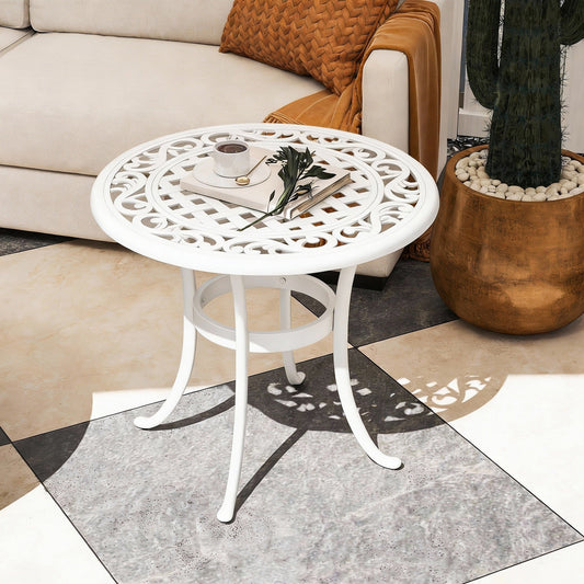 Outsunny 60 cm Round Garden Table, Cast Aluminium Outdoor Patio Table, White