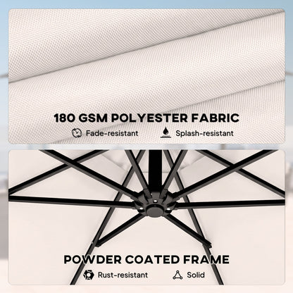 Outsunny 3 m Garden Cantilever Parasol with Cover, Round Overhanging Umbrella with 360° Rotation, Tilt, Cream White