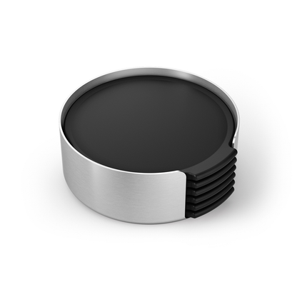 Zack Norta Coaster Set/6 with Holder — Brushed Stainless Steel