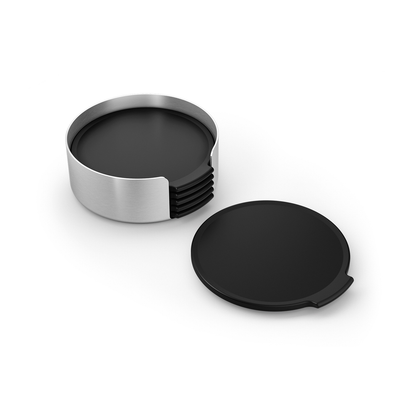 Zack Norta Coaster Set/6 with Holder — Brushed Stainless Steel