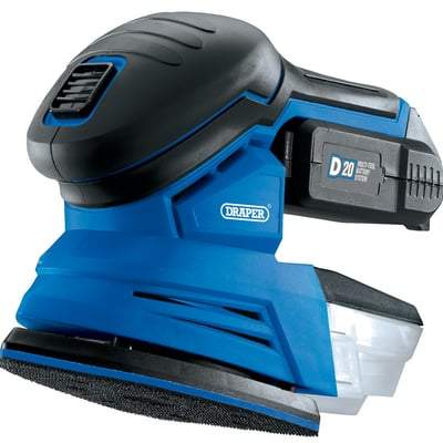 D20 20V Tri-Base Detail Sander with 1x 2Ah Battery and Charger - Draper