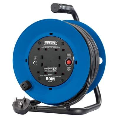230V Four Socket Industrial Cable Reel - All Sizes - Draper