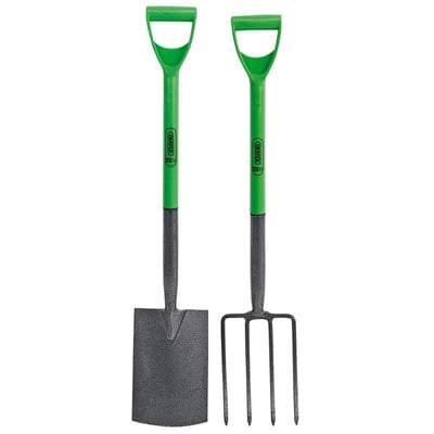 Draper Carbon Steel Garden Fork and Spade Set - Green - Draper