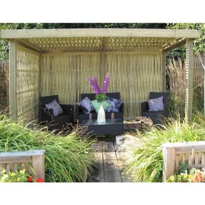 Retreat Garden Shelter with Polycarbonate Roof and Woven Panel Roof Coverings - Jacksons Fencing