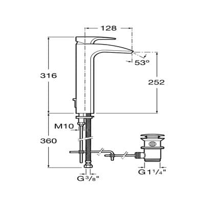 Thesis Chrome Extended Basin Mixer With Pop-Up Waste - Roca