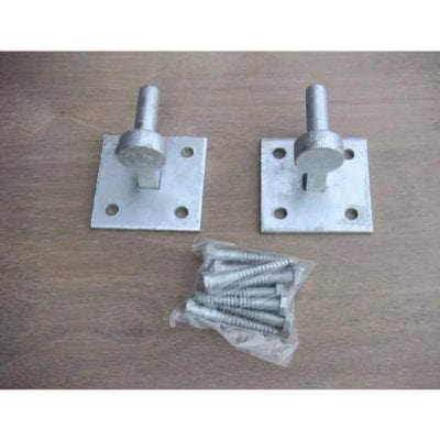 Galvanised Pair of Hooks on 100mm Plate - 19mm Pin incl Coach Screws - Jacksons Fencing