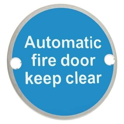 Satin Stainless Steel Automatic Fire Door Keep Clear Sign (Pack of 2) - Sparka Uk Doors