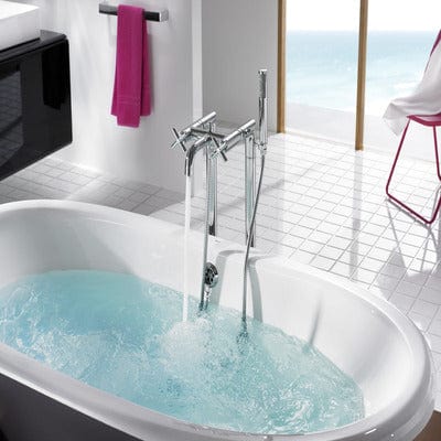 Loft Chrome Floorstanding Bath Shower Mixer Tap With Standpipes & Kit - Roca