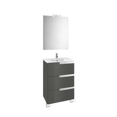 Victoria-N 600mm 3 Drawer Base Bathroom Unit - Basin, Mirror & Spotlight Pack - All Colours - Roca