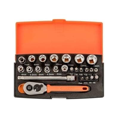 Socket Set Metric 1/4in Drive - 25 Piece Set - Bahco