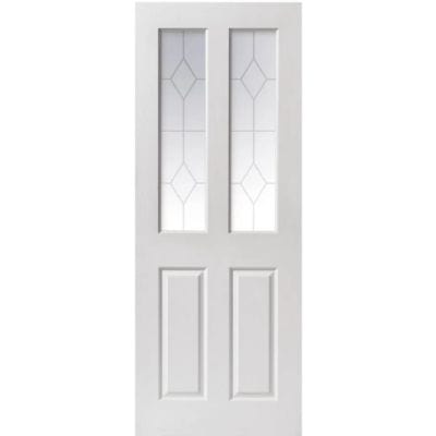 Canterbury Textured White Primed 2 Light Etched Glazed Internal Door - All Sizes - JB Kind
