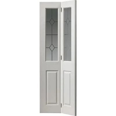 Canterbury Textured White Primed 2 Light Panel Glazed Bi-Fold Internal Door - 1981mm x 762mm - JB Kind