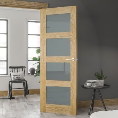 Coventry Oak Prefinished Frosted Glazed Internal Door - All Sizes - Deanta