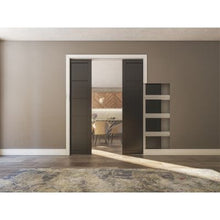 Load image into Gallery viewer, Double Door Sliding Kit + Handle &amp; Doorjamb 125mm White Frame + Black Hardware - All Sizes - Deanta
