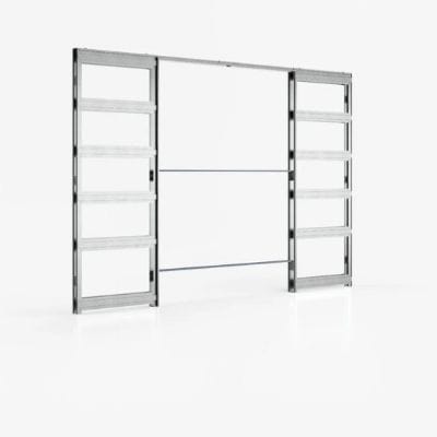 Double Door Sliding Kit + Handle & Doorjamb 100mm White Frame + Black Hardware - All Sizes - Deanta