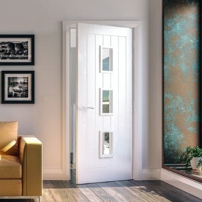 Ely White Primed Glazed (3 Light) Internal Fire Door FD30 - All Sizes - Deanta