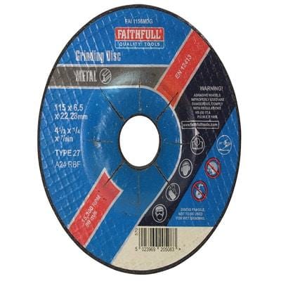 Depressed Centre Metal Grinding Disc 115mm x 6.5mm x 22.23mm - Faithfull
