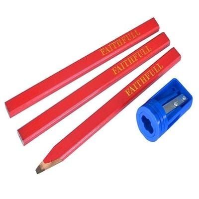 Carpenter's Pencils Red (Pack 3 + Sharpener) - Faithfull