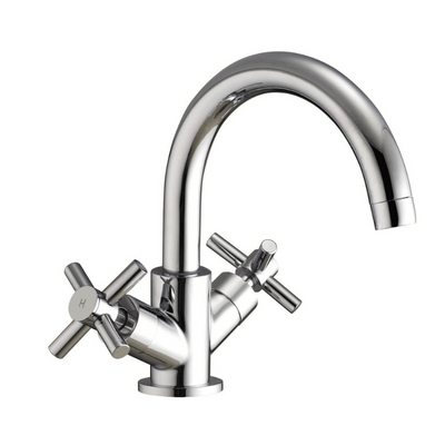 Fusion X Head Chrome Basin Mixer Tap w/ Swivel Spout & Click-Clack Waste - Aqua