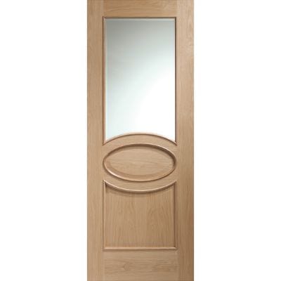 Calabria Internal Oak Door with Clear Bevelled Glass and Raised Mouldings - XL Joinery
