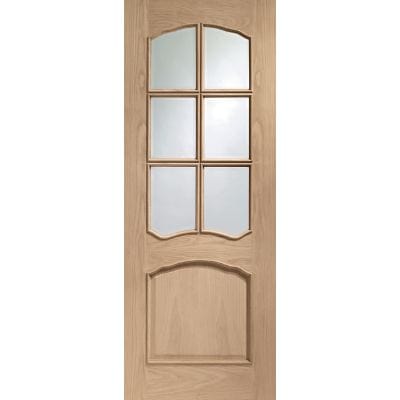 Riviera Internal Oak Door With Raised Mouldings and Clear Bevelled Glass - All Sizes