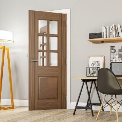 Kensington Prefinished Walnut Bevelled Galze Internal Door - All Sizes - Deanta