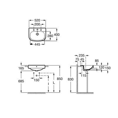 Roca Debba Semi Recessed Basin - 1 Tap Hole - Shop Online Now!!