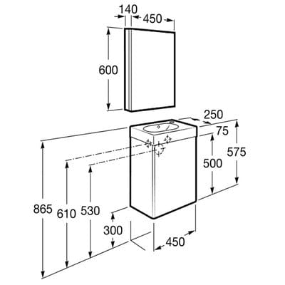 Mini Base 450mm Bathroom Unit - Basin & Bathroom Mirror Cabinet Pack - All Colours - Roca