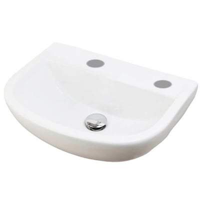 Compact 50cm Special Needs Basin 2 Tap Holes with no Overflow in Alpine White - RAK Ceramics