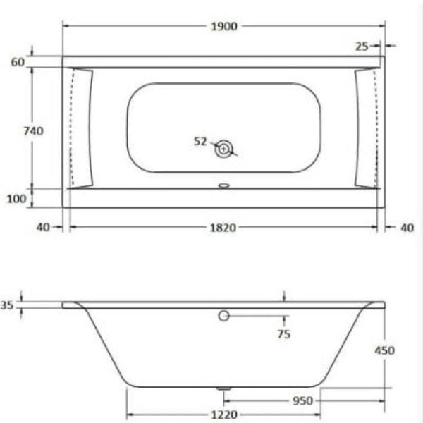 Oporto Double Ended Bath - All Sizes - Aqua