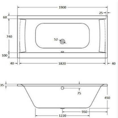 Oporto Double Ended Bath - All Sizes - Aqua