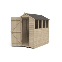 Load image into Gallery viewer, Forest Overlap Pressure Treated 6ft x 4ft Apex Shed - 4 Window - Forest Garden
