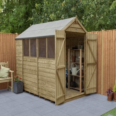 Forest Overlap Pressure Treated 10ft x 6ft Apex Shed - Double Door - Forest Garden