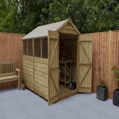 Forest Overlap Pressure Treated 8ft x 6ft Apex Shed - Double Door, 4 Windows