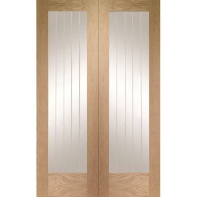 Suffolk Internal Oak Rebated Door Pair with Clear Etched Glass - All Sizes - XL Joinery