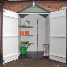 Load image into Gallery viewer, Overlap 4ft x 3ft Double Door Apex Shed inc 3 Shelves - Shire
