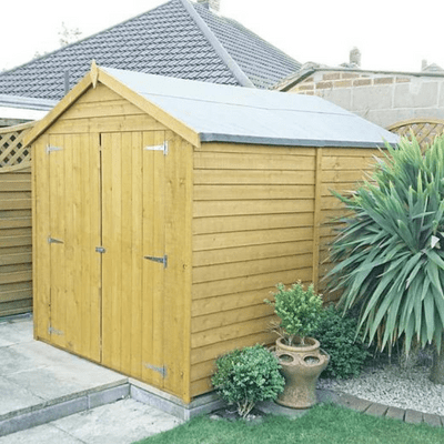 Overlap 8ft x 6ft Double Door Premium Apex Shed (Pressure Treated) - Shire