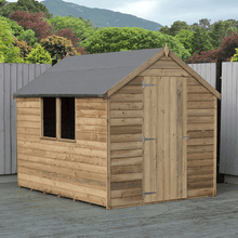 Load image into Gallery viewer, Overlap 8ft x 6ft Single Door Apex Value Shed with One Window (Pressure Treated) - Shire
