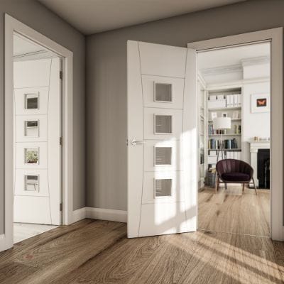 Pamplona White Primed Glazed Internal Door - All Sizes - Deanta