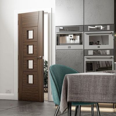 Pamplona Prefinished Walnut Glazed Internal Door - All Sizes - Deanta