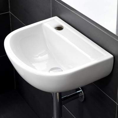 Compact 38cm Special Needs Basin 1 Tap Hole with no Overflow in Alpine White - RAK Ceramics