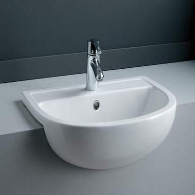 Compact 45cm Semi Recessed Basin 2 Tap Holes in Alpine White - RAK Ceramics