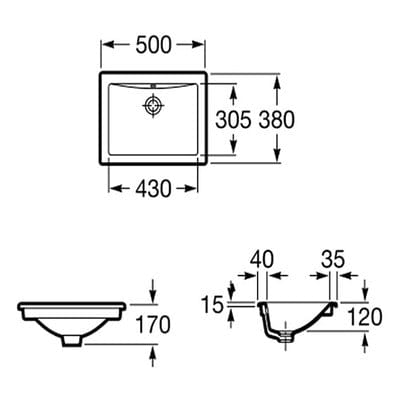 Diverta 500mm In Countertop Or Under Countertop Basin 0Th - Roca