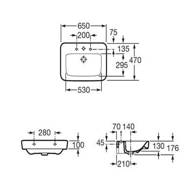 Senso 550mm Square Wall-Hung Basin 1Th - Roca