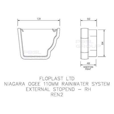 Ogee Gutter External Stop End Right Hand 110mm x 80mm - All Colours - Floplast Drainage